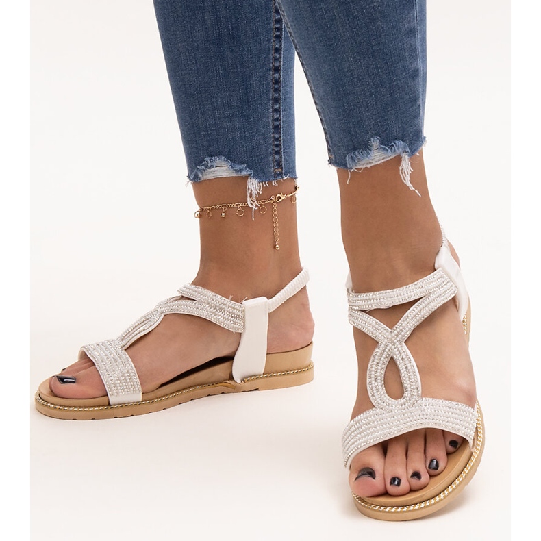 Sandale albe decorate cu zirconi Detila 1