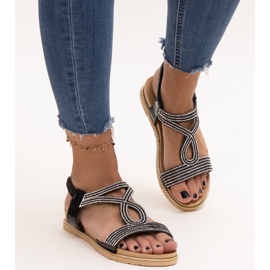 Sandale negre decorate cu zirconi Detila negru 2