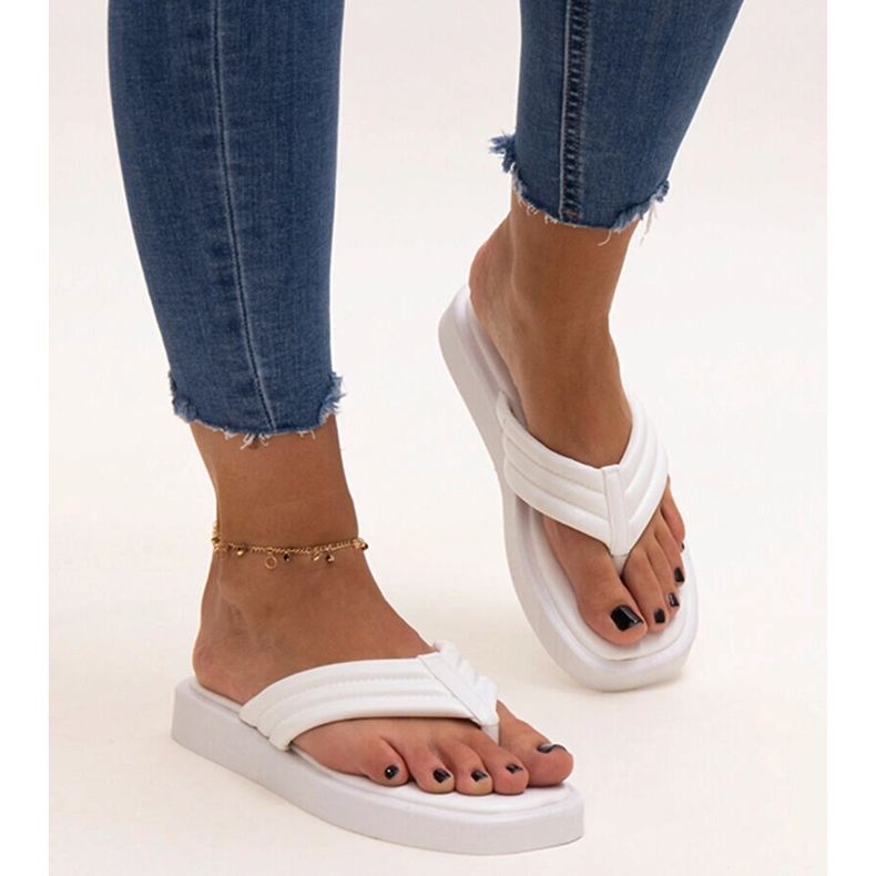 Șlapi plate Shishal albe 1