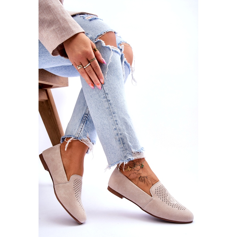 S.Barski Openwork pentru femei din piele de căprioară bej 4