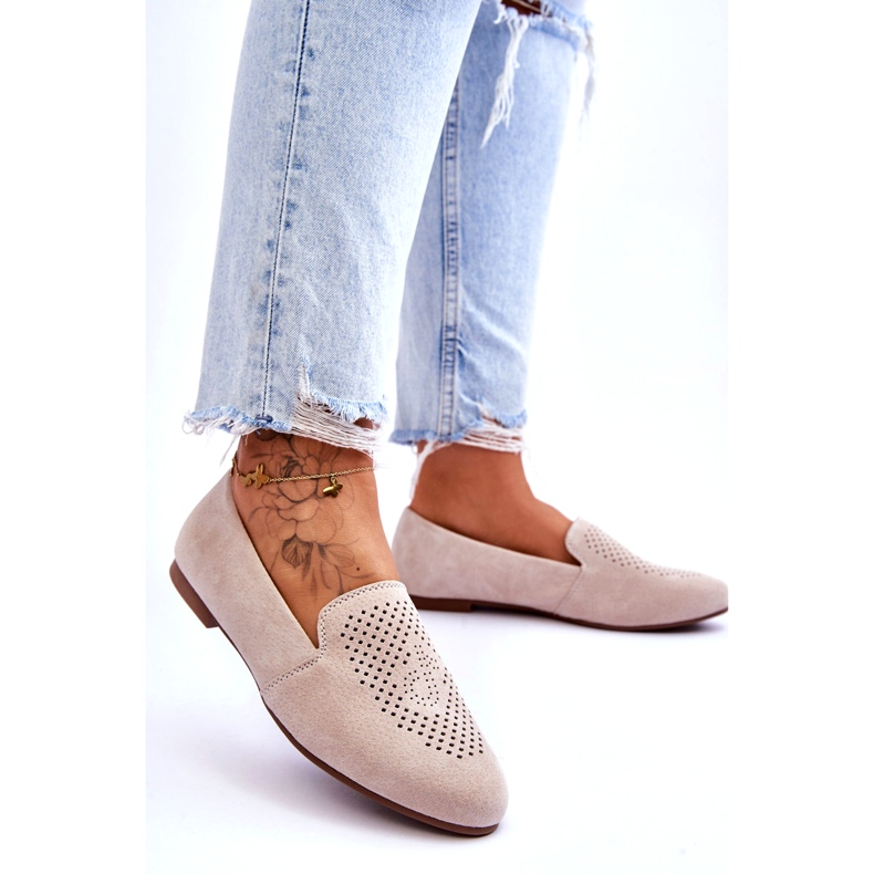 S.Barski Openwork pentru femei din piele de căprioară bej 1