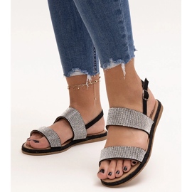 Sandale negre decorate cu zirconi Carvalia negru 1