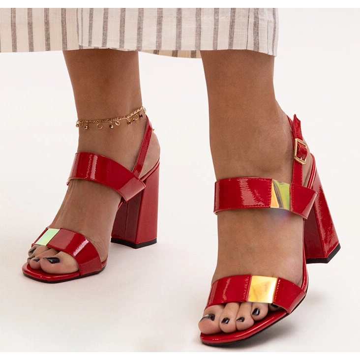 Sandale roșii cu toc înalt lacuit Shadan roșu 1