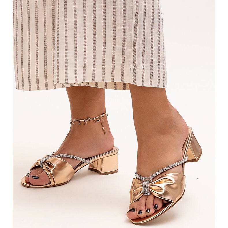 Catâri cu toc înalt decorati cu zirconi Anbrani de aur 1