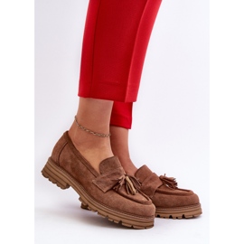 Zazoo 3469 Mocasini de damă din piele intoarsa cu franjuri, maro 2