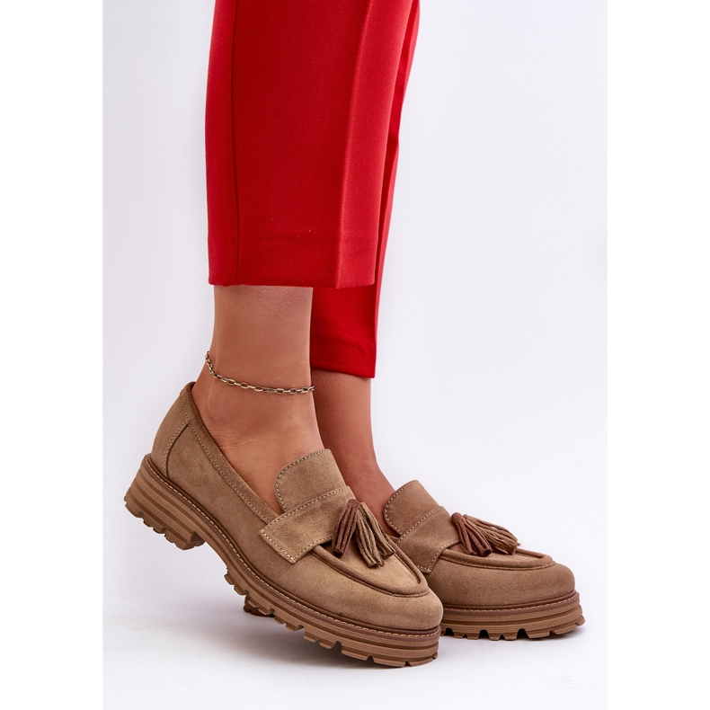 Zazoo 3469 Mocasini de damă din piele intoarsa cu franjuri, bej 2 Zazoo 3469 Mocasini de damă din piele intoarsa cu franjuri, bej 2