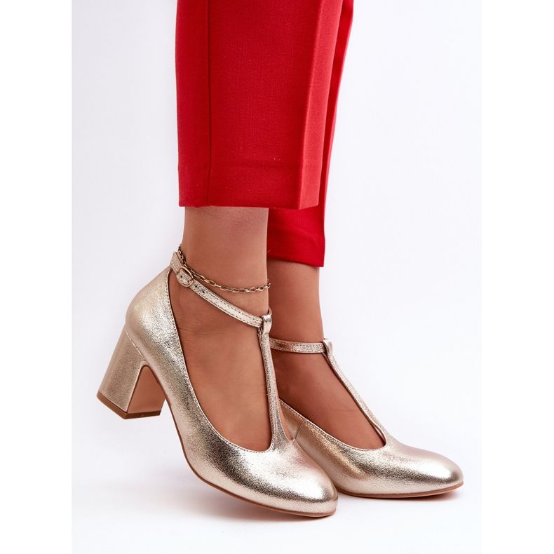 Pompe aurii din piele ecologică pe toc înalt de aur 2