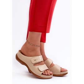 Flip-flops de damă ușoare din piele ecologică, Bej Frellia 2