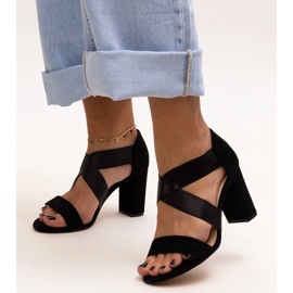 Evento Sandale negre cu toc înalt, cu branț Sewim din piele negru 1 Evento Sandale negre cu toc înalt, cu branț Sewim din piele negru 1