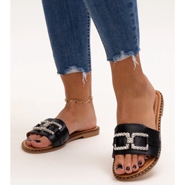 Șlapi negri cu cataramă decorativă de la Rochaela negru 1