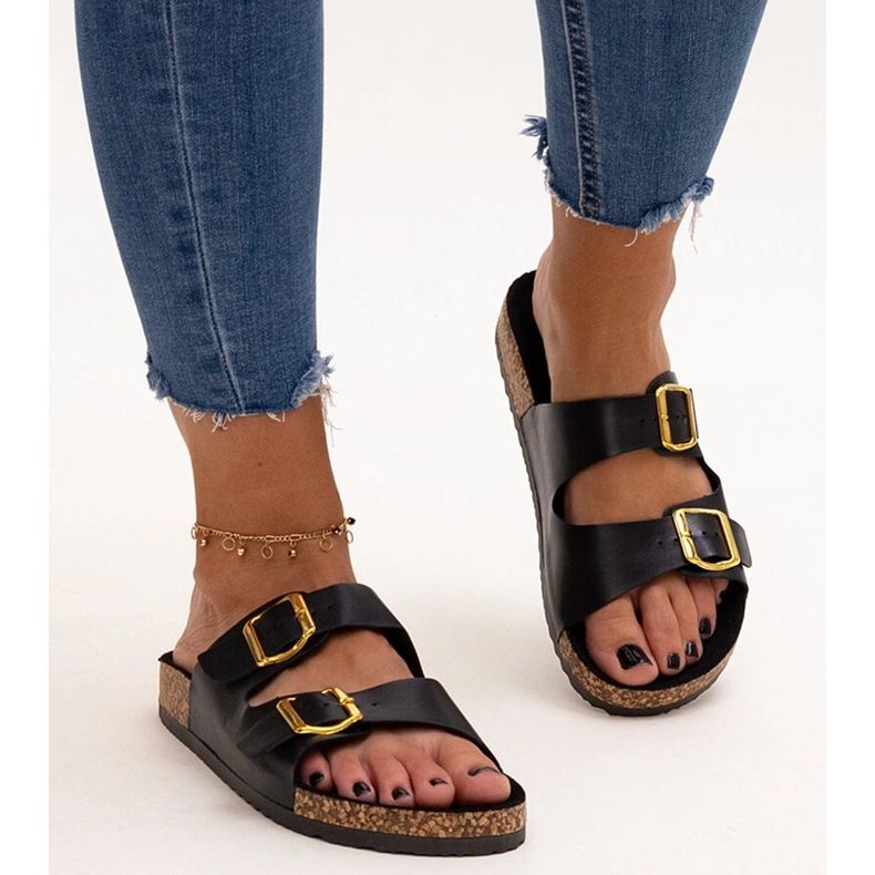 Șlapi negri cu talpă din plută Oline negru 1