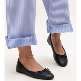 Balerini negri cu fundă și inserție din piele de la Rosaly negru 1