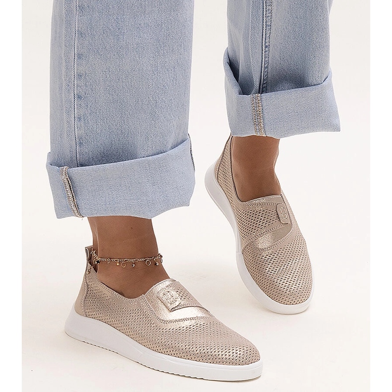 Tenisi Ethels aurii din piele perforata de aur 1