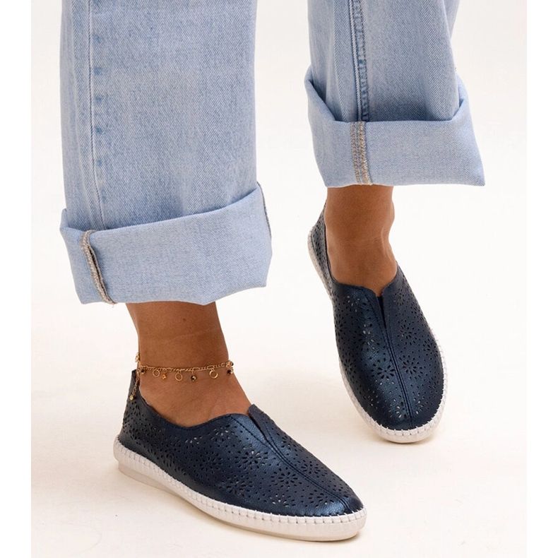 Pantofi Bernice ajurata din piele bleumarin albastru 1