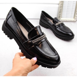 Mocasini de dama din piele lacuita cu zirconiu, negru Filippo DP6240 1 Mocasini de dama din piele lacuita cu zirconiu, negru Filippo DP6240 1
