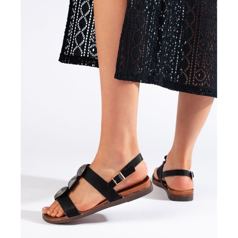 Sergio Leone Sandale plate de damă, negre, confortabile negru 2