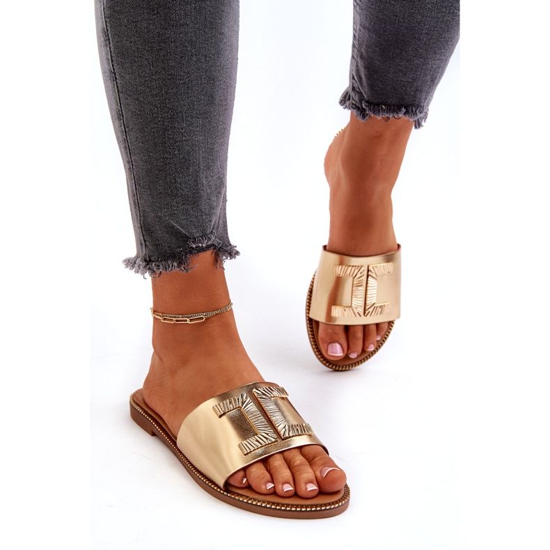 Seastar Șlapi de damă cu decor auriu de aur 1