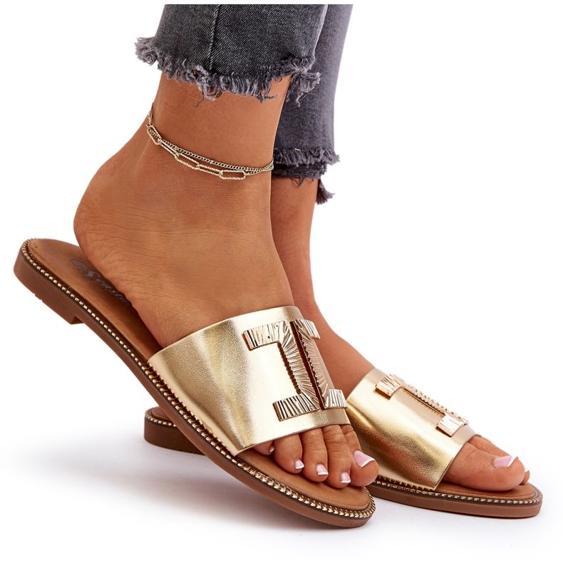 Seastar Șlapi de damă cu decor auriu de aur 4