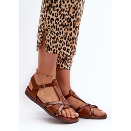 Sandale plate de damă din piele ecologică Sergio Leone SK071H maro 2