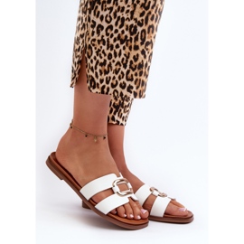 Flip-flops plate pentru damă din piele ecologică Sergio Leone SK077H alb 2