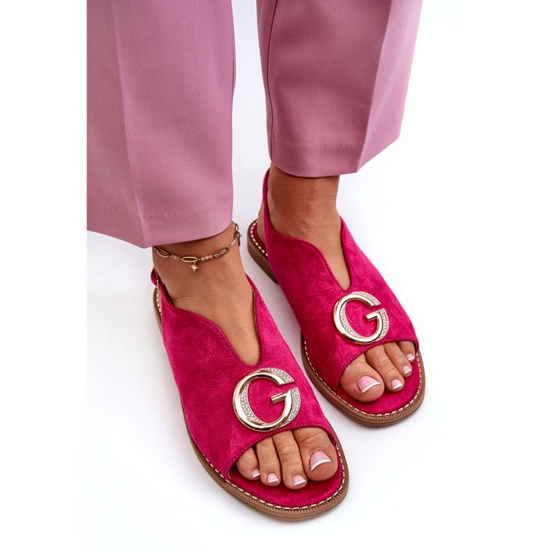 Sandale elegante de damă cu decorațiuni din piele ecologică S.Barski KV27-058 fucsia roz 2