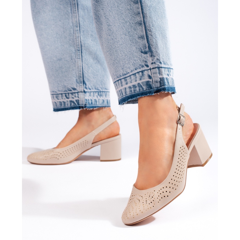 Pompe ajurate cu toc înalt de Sergio Leone bej 1