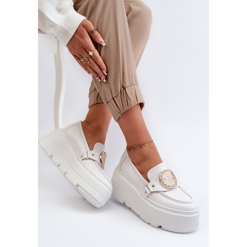 Zazoo 3458 Mocasini De Dama Piele Cu Decorat, Alb 1