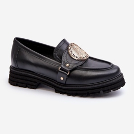 Zazoo 3485 Mocasini De Dama Cu Decorat Auriu, Piele Naturala negru 1