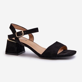 Sandale de damă pe un bloc din piele ecologică, Leisha neagră negru 1 Sandale de damă pe un bloc din piele ecologică, Leisha neagră negru 1