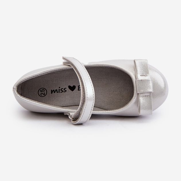 Balerini Strălucitori Pentru Copii Cu Fundă Fiorelle Argintie Velcro 2