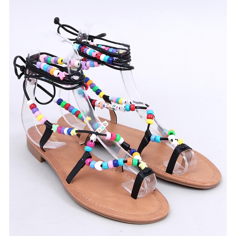 Maios Sandale romane negre cu margele negru 1