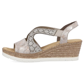 Sandale cu pană cu slip-on de damă confortabile multi Rieker 61916-91 bej 1 Sandale cu pană cu slip-on de damă confortabile multi Rieker 61916-91 bej 1