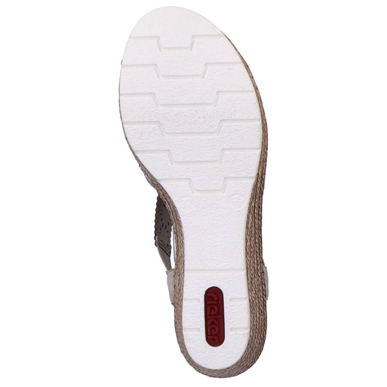 Sandale cu pană cu slip-on de damă confortabile multi Rieker 61916-91 bej 2 Sandale cu pană cu slip-on de damă confortabile multi Rieker 61916-91 bej 2