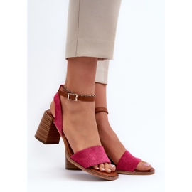 Sandale de damă cu toc înalt din piele ecologică fucsia Ronvia roz 2