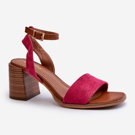 Sandale de damă cu toc înalt din piele ecologică fucsia Ronvia roz 1