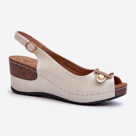 Evento Sandale cu pană ușoare de damă Pantofi confort Bej și argintiu Efravia 1