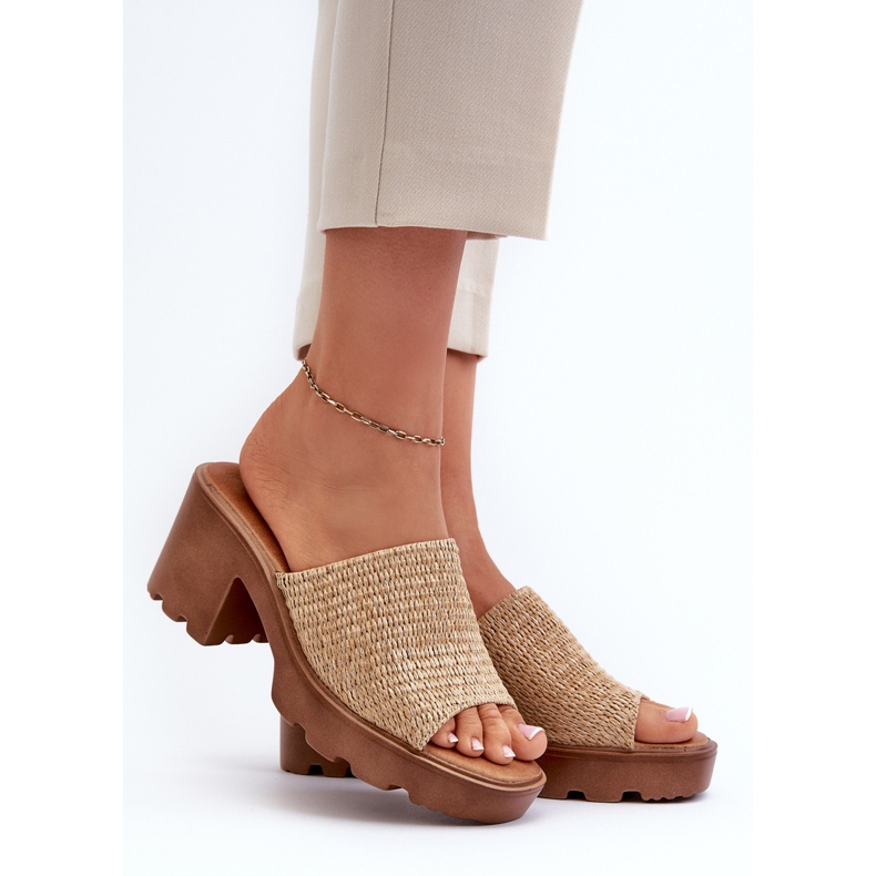 Flip-flops de damă Titantha bej cu tocuri înalte împletite 2