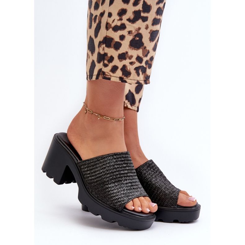 Flip-flops de damă negri Titantha împletit cu tocuri înalte negru 2