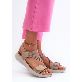 Sandale confortabile cu velcro pentru damă, bej Eladora 2