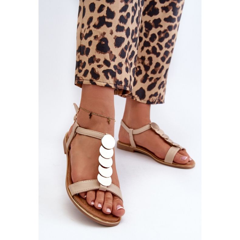 Sandale Plate Dama Din Piele Eco Bej Jeritellia 2