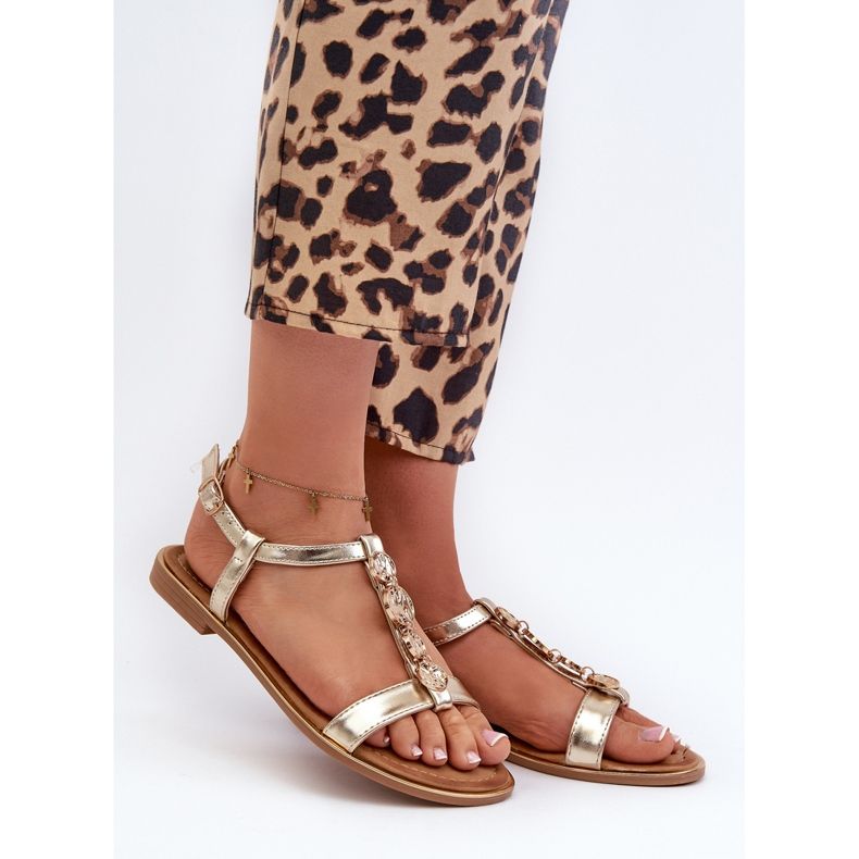 Sandale Plate Dama Cu Decoratiuni Muridia Aurii de aur 1