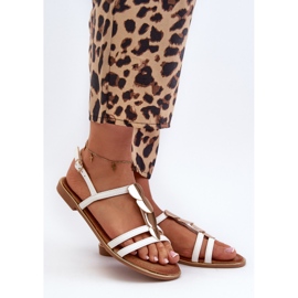 Sandale Plate Dama Cu Decoratiuni Aurii, Raiva Alb 1