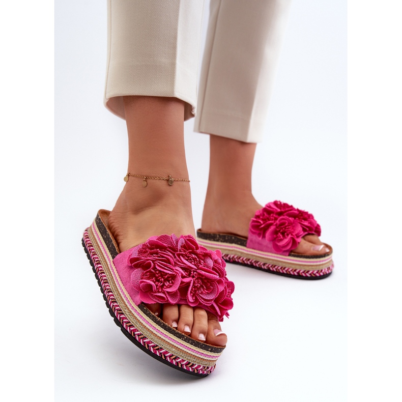 Flip Flops de dama cu platforma decorati cu flori Fuchsia Nodina roz 2 Flip Flops de dama cu platforma decorati cu flori Fuchsia Nodina roz 2