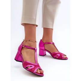 Sandale de damă din piele cu toc înalt Maciejka 06551-15 fucsia roz 2