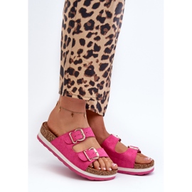 Flip-flops Dama Pe Platforma Cu Catarame Din piele intoarsa Eco Fuchsia Ursila roz 1