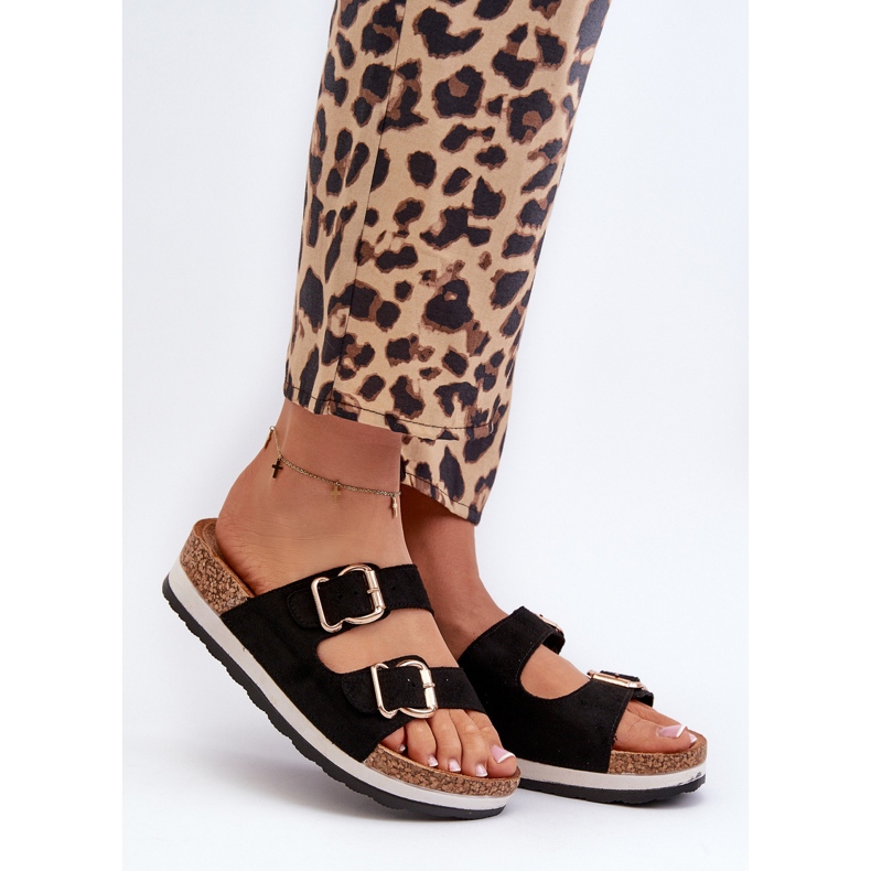 Flip-flops Dama Platforma Cu Catarame Din piele ecologica Neagra Ursila negru 2