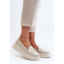 Mocasini dama din piele intoarsa Bej deschis Filidia 1