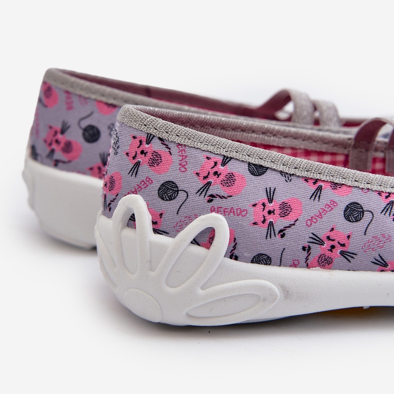 Befado Papuci de balerina pentru fete cu pisoi 116Y327 Gri si Roz 2