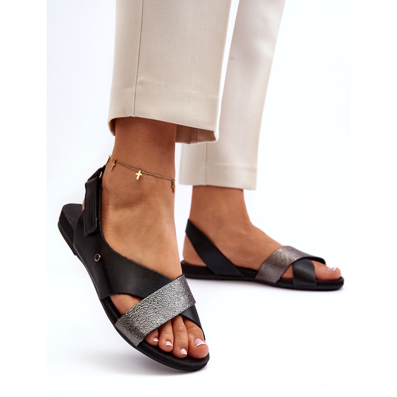 Zazoo 40141 Sandale Piele Cu Velcro, Negru 1