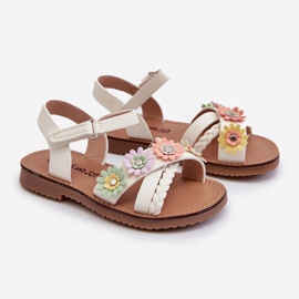 Sandale pentru copii cu inchidere Velcro si flori, Nestalee alb 1